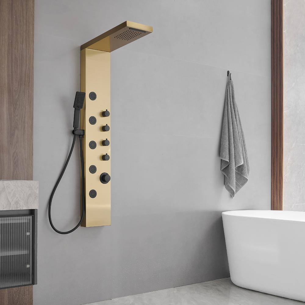 Gold and Black Stainless Steel 5-Jet Rainfall Shower Panel System