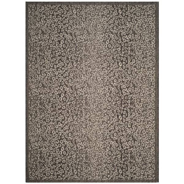 Courtyard Black/Light Gray 7 ft. x 10 ft. Border Cheetah Indoor/Outdoor Area Rug