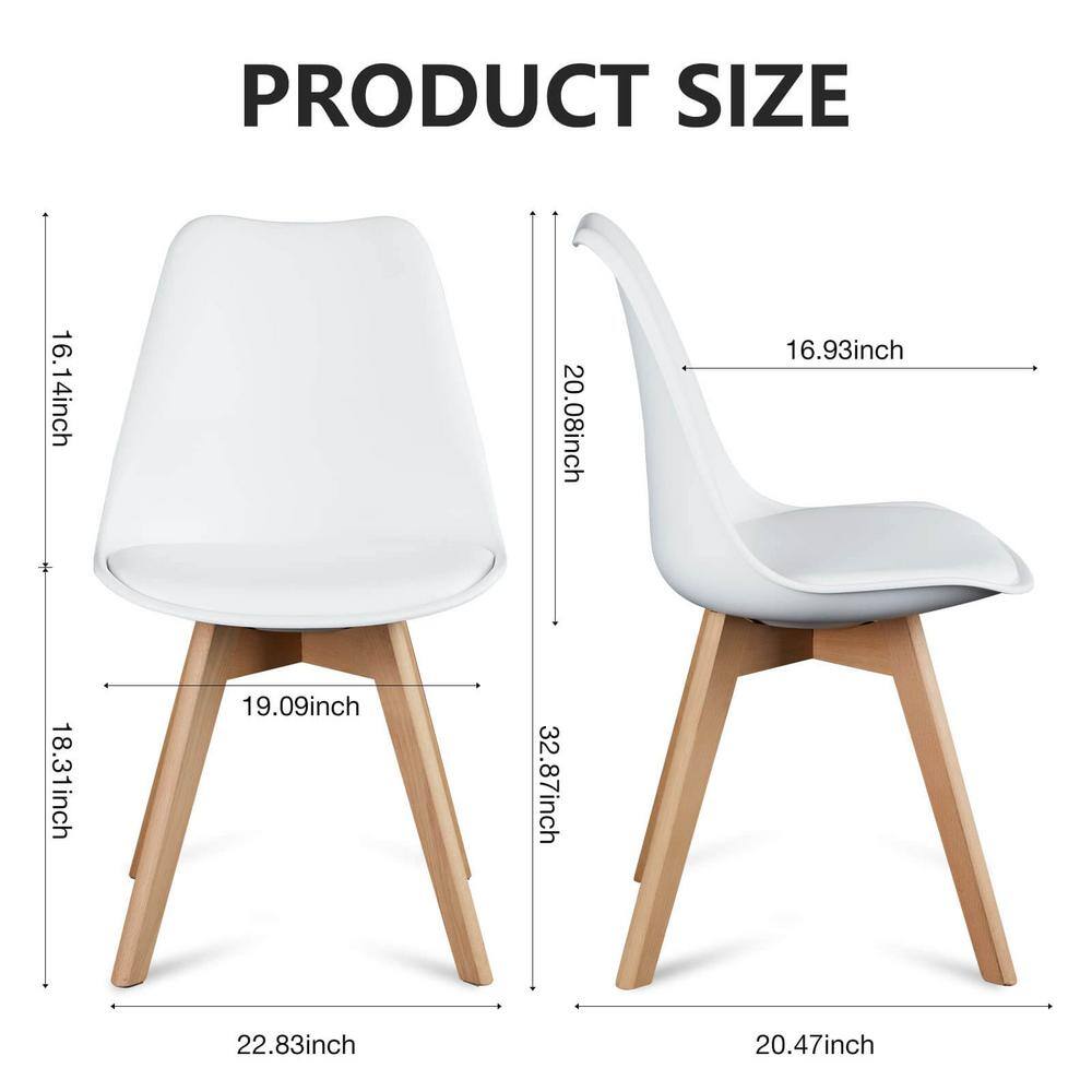 Set of 4 White Faux Leather Upholstered Dining Side Chairs with Wood Legs