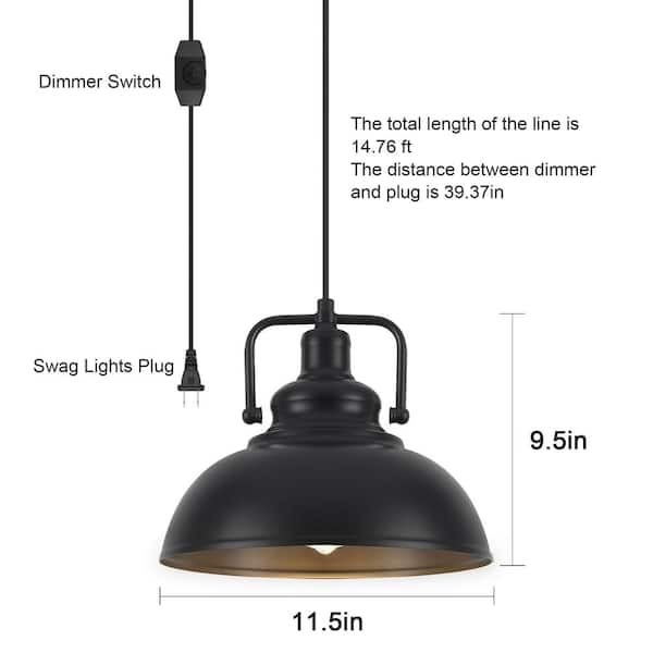 LWYTJO Bonifant 1-Light Matte Black Retro Plug-In Metal Single