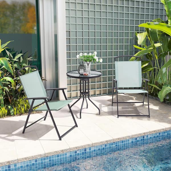 Pellebant 3-Piece Metal Outdoor Patio Bistro Set in Green with Tempered Glass Table