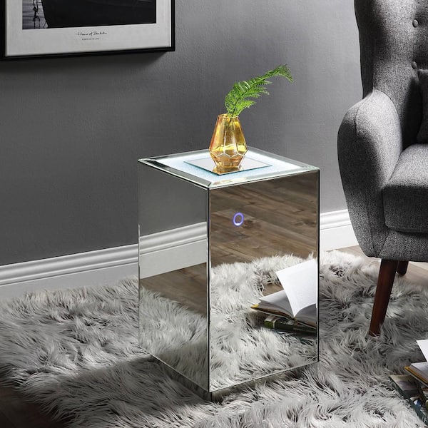 Fierce 22 in. White and Black Short Rectangle Wood Top End Table