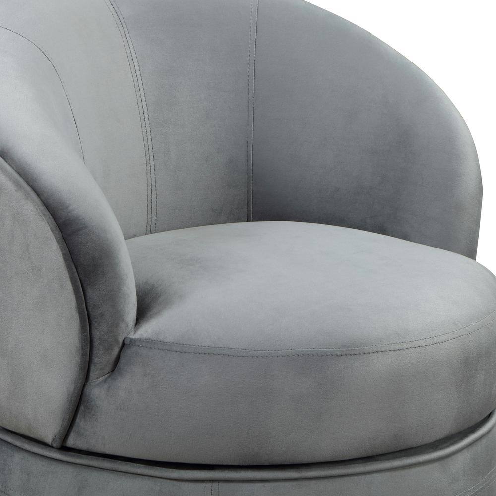 Sophia Compact Gray Velvet Swivel Barrel Chair