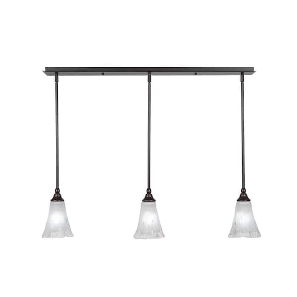 Unbranded Livingston 100-Watt 3 Light Brown Linear Pendant Light with 5.5 in. Frosted Crystal Glass Shades No Bulbs Included