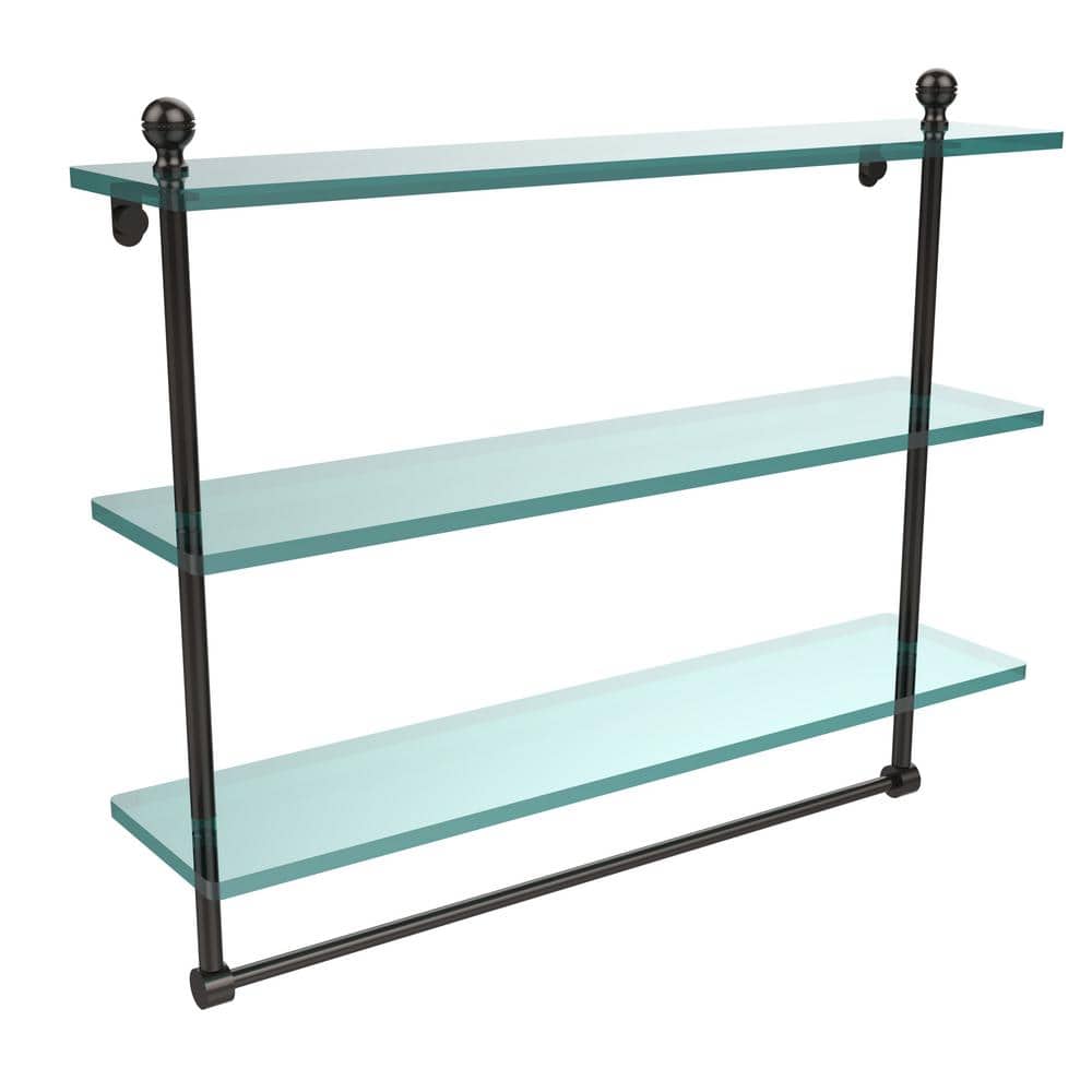 22" Oil Rubbed Bronze Glass Wall Shelf with Towel Bar
