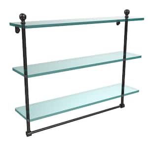 Mambo 22 in. L x 18 in. H x 5 in. W 3-Tier Clear Glass Bathroom Shelf with Towel Bar in Oil Rubbed Bronze