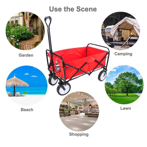 Collapsible Folding Utility Wagon Quad Compact Outdoor Garden Camping Cart 
