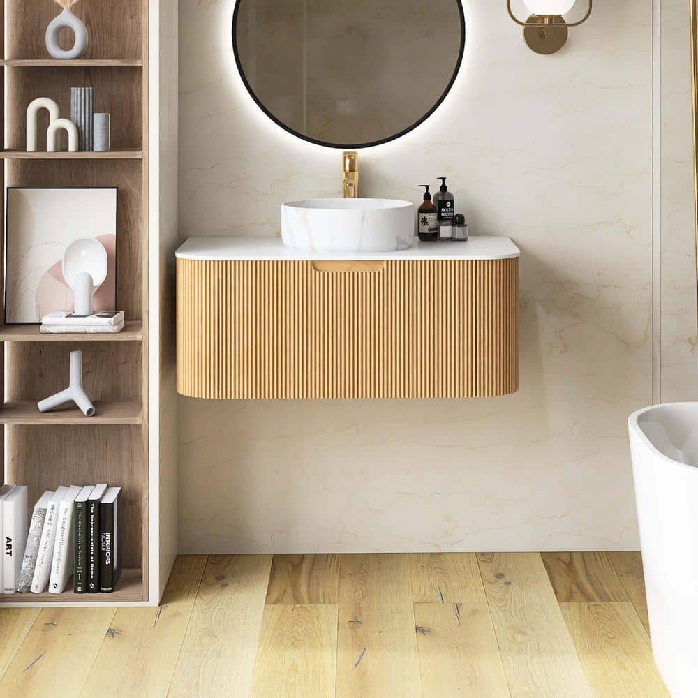 おゆ　36サイズ Yingze 36 in. Wall-Mounted Single Sink Walnut Bath Vanity with