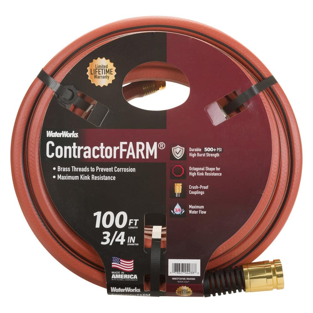 WATERWORKS ContractorFarm 3/4 in. x 100 ft. Heavy Duty Contractor Water Hose CWWCFT34100