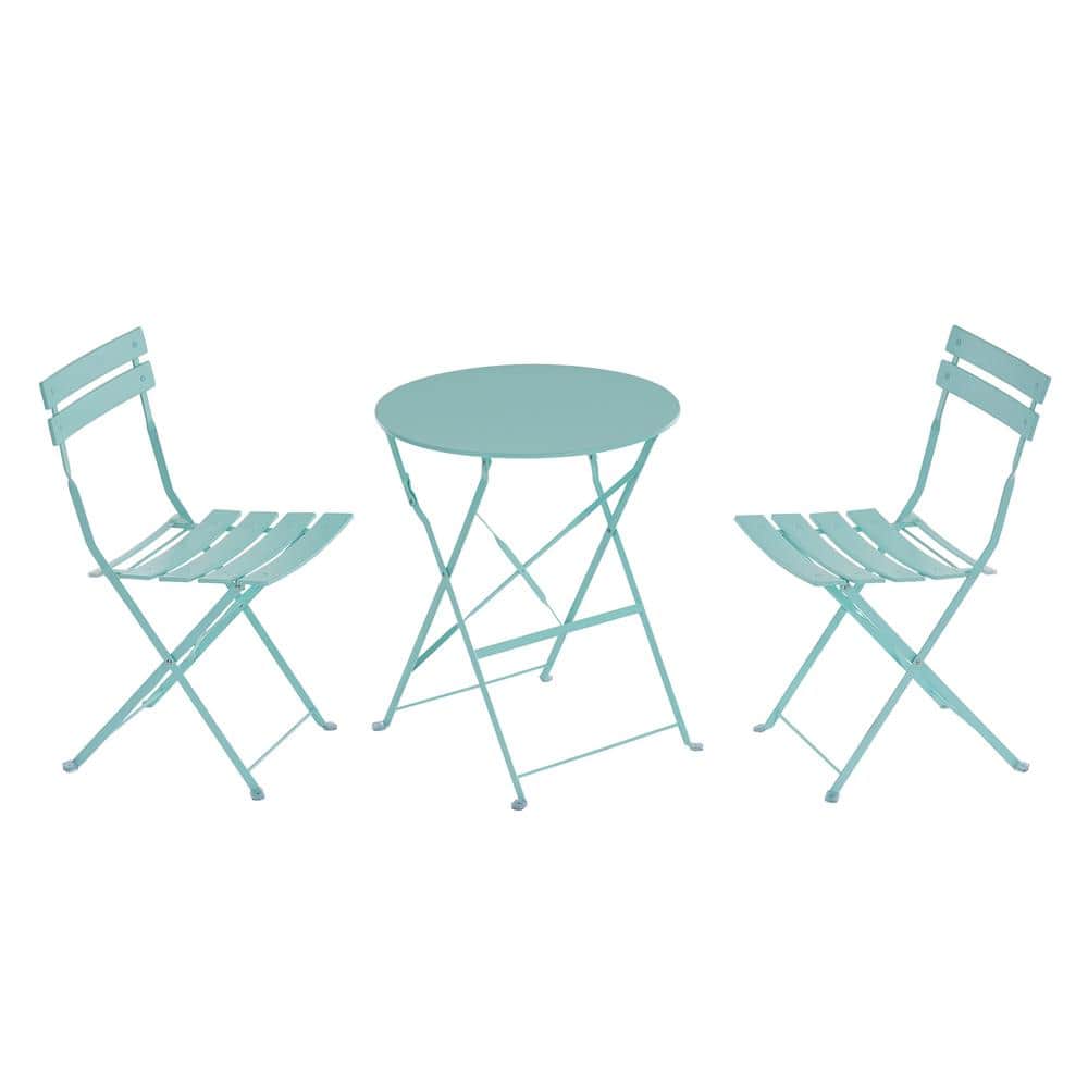 3-Piece Metal Outdoor Bistro Set, Foldable Patio Table and Chairs, Mint Gre