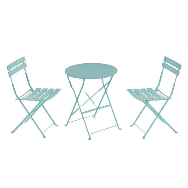 Unbranded 3-Piece Metal Outdoor Bistro Set, Foldable Patio Table and Chairs, Mint Green