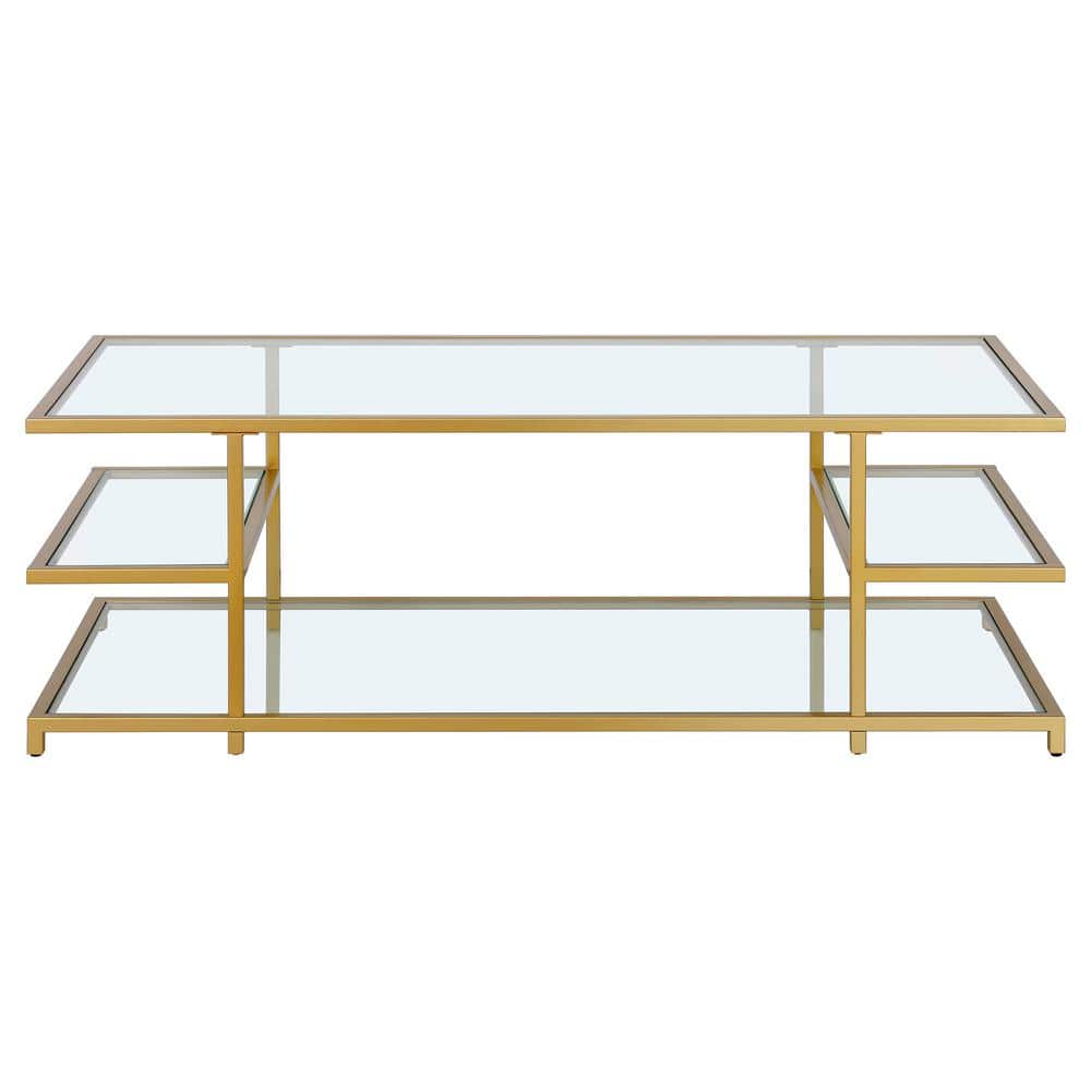 Greenwich 54'' Brass and Glass Modern Coffee Table