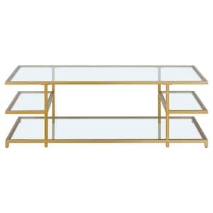 Greenwich 54 in. Brass Rectangular Glass Top Coffee Table