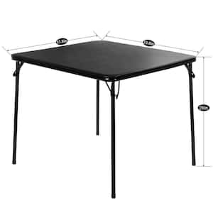 Folding Card Table 33.8 in. Portable Square Black Metal Desk with Collapsible Legs and Vinyl Upholstery