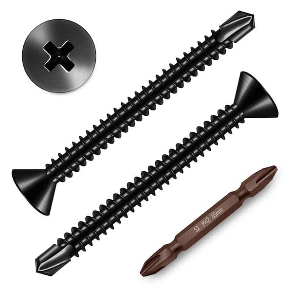 #10 x 2 in. Black Oxide 410 Stainless Steel Phillips Flat Head Self Drilling Sheet Metal Screws (100-Pack)