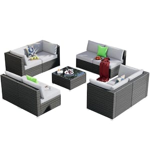Arctic 9-Piece Wicker Outdoor Sectional Set with Gray Cushions