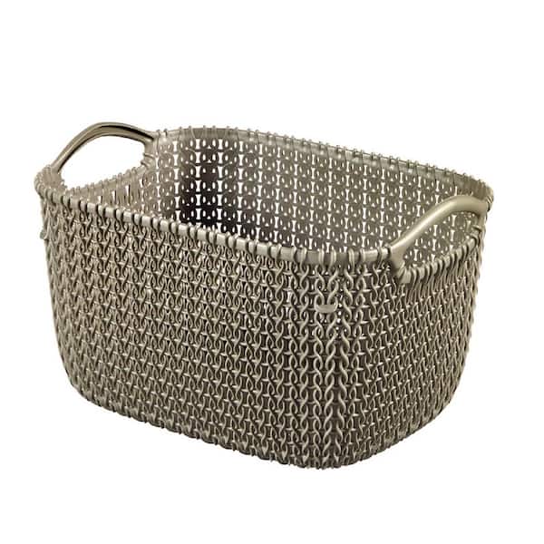 Curver by Keter KNIT Style Large Storage Baskets Resin Plastic Rectangular 3-Piece Set Harvest Brown