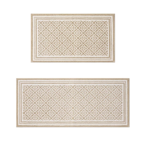 Isla 2-Tone Berber/Ivory 2 ft. x 5 ft. Geometric 2-Piece Area Rug Set