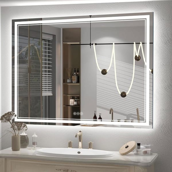36 in. W x 48 in. H Rectangular Frameless LED Front Light and Backlit Anti-Fog Wall Mirror Bathroom Vanity Mirror