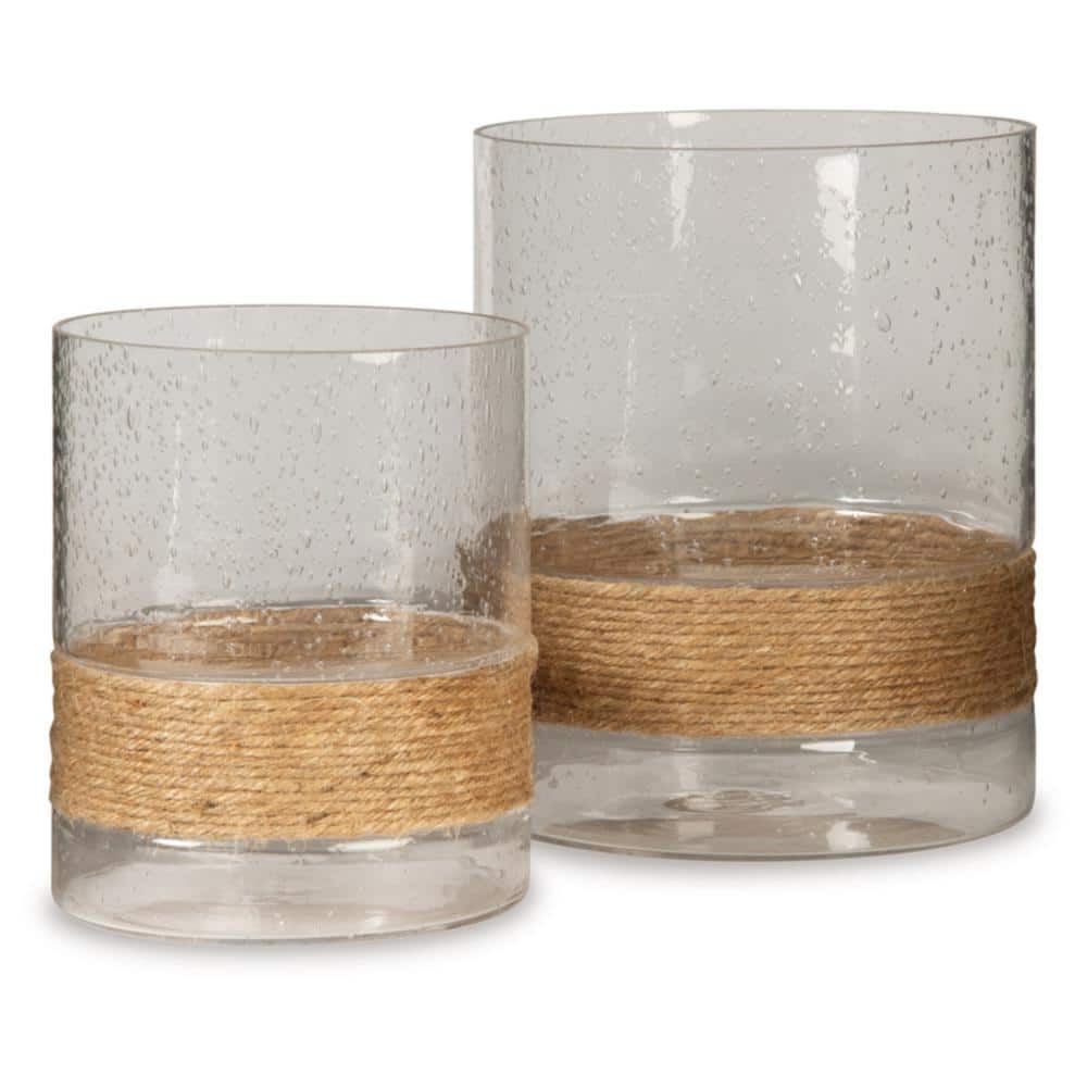 Eudocia Seeded Glass Candle Holder Set with Hemp Rope Accent