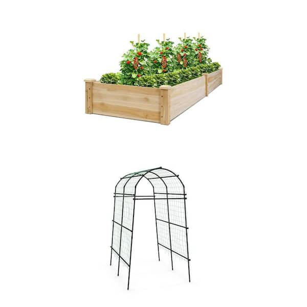 97 in. L Wood Raised Bed Planter and 7.5 ft. Metal Garden Arch Trellis Combo