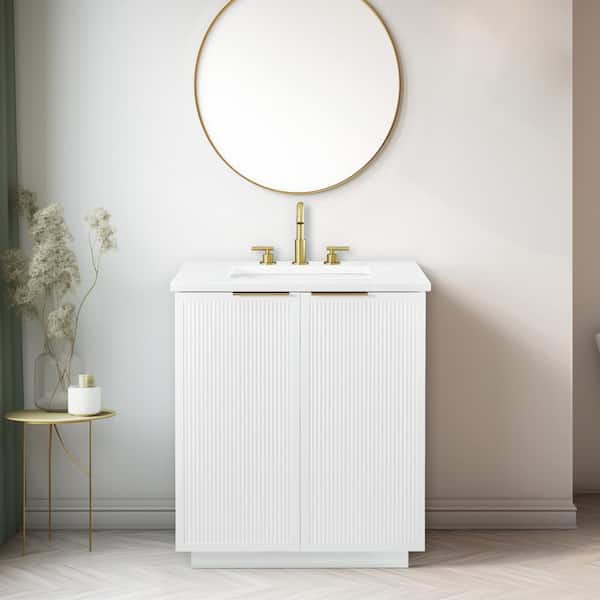 SUDIO Addison 30 in. W Bath Vanity in White with Engineered Stone Top in Ariston White with White Sink