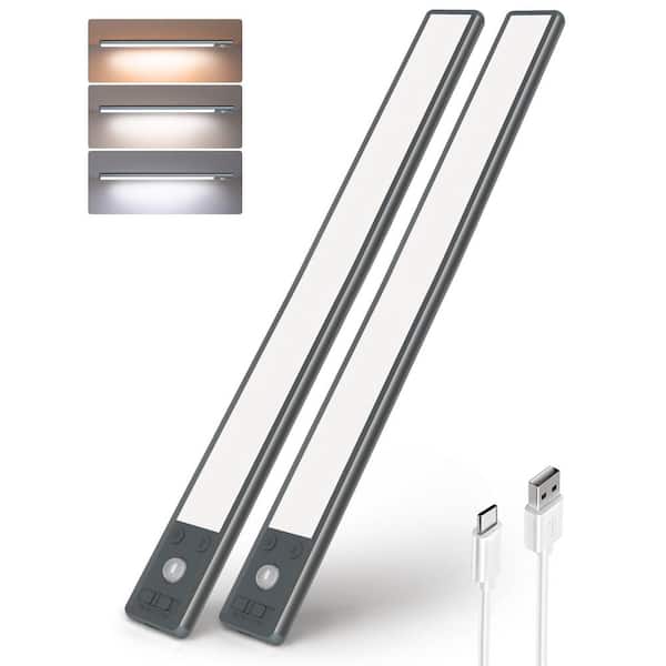 14.58 in. 2-Pack Battery Operated Wireless USB Charging Black Integrated LED Linkable Under Cabinet Light, Closet Light