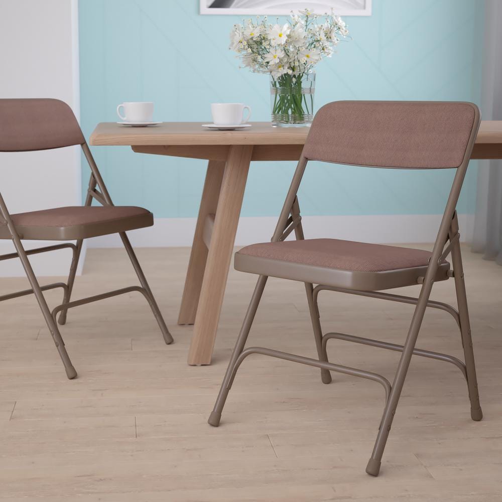 Hercules Curved Triple Braced Beige Fabric Folding Reception Chair