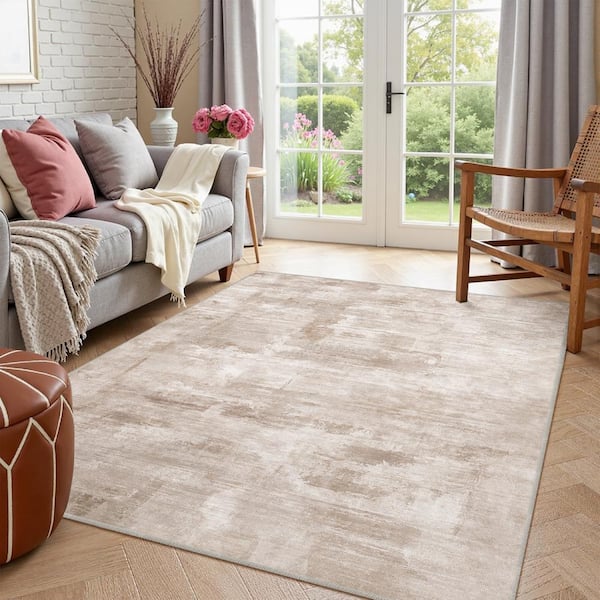 Monet Beige 5 ft. x 7 ft. Modern Abstract Area Rug