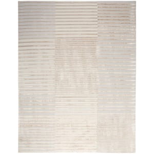 Brushstrokes Beige Silver 9 ft. x 12 ft. Abstract Contemporary Area Rug