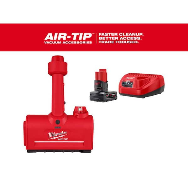 Milwaukee M12 AIR-TIP 1-1/4 in. - 2-1/2 in. Wet/Dry Shop Vacuum Utility Nozzle Attachment Kit with XC 4.0 Ah Battery and Charger