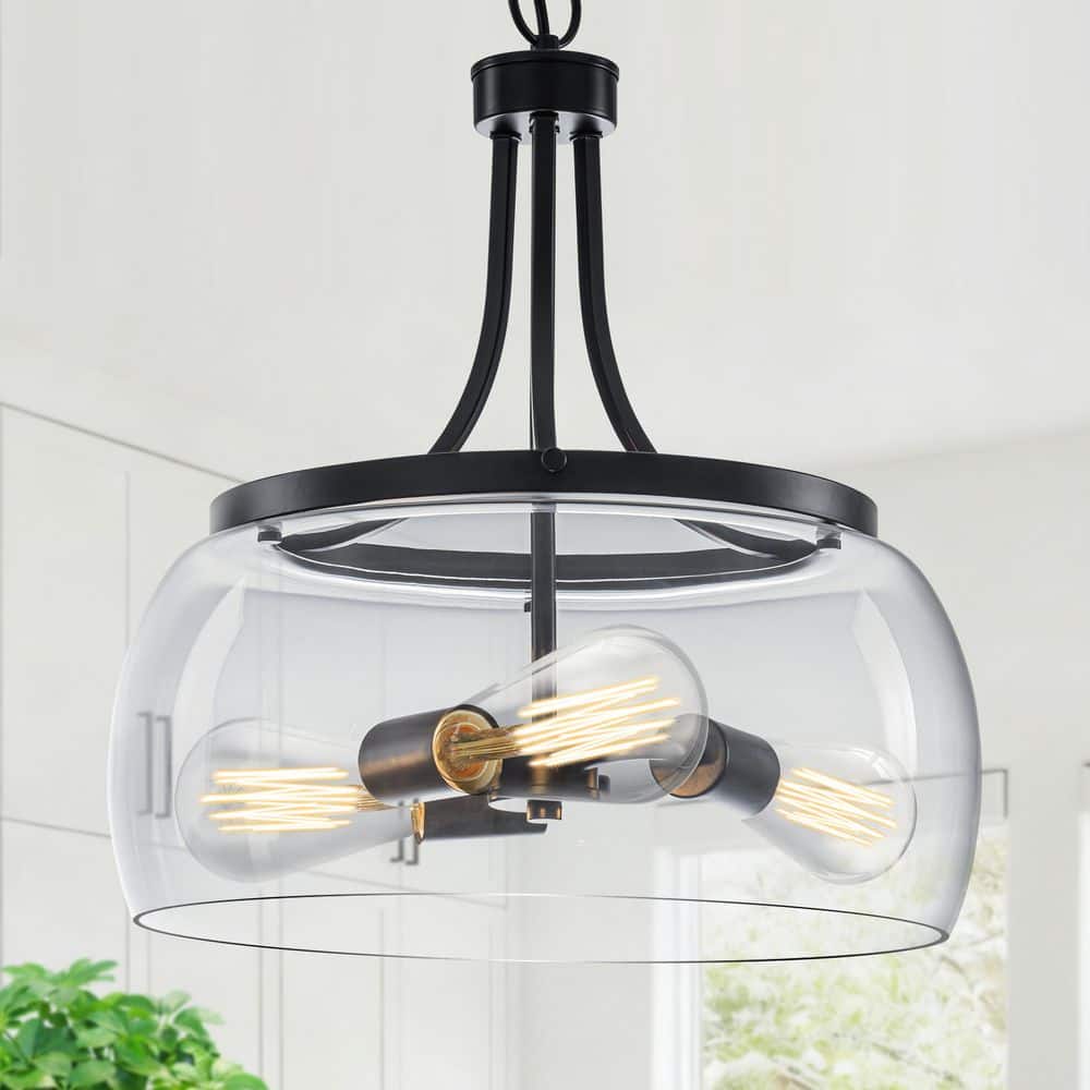 TinHon 16 in. 3-Light Black Pendant Lights Kitchen Island, Modern