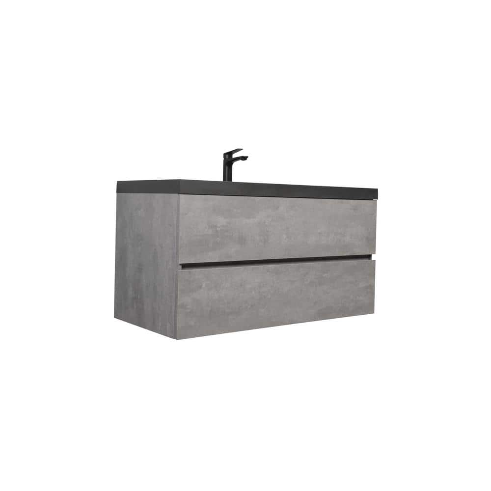 42" Gray and Black Quartz Floating Bathroom Vanity with Sink
