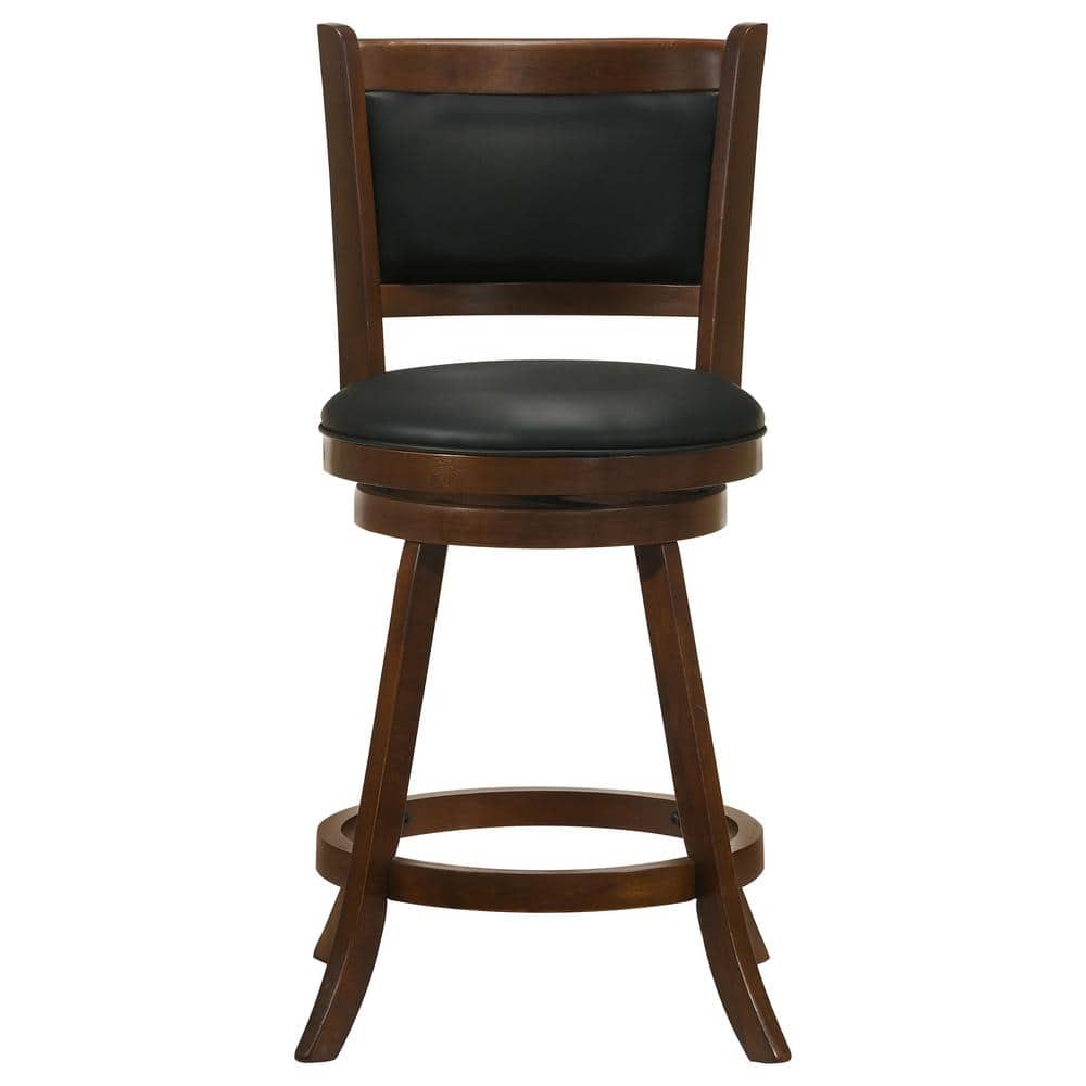 Chestnut and Black Swivel Wood Counter Stools with Faux Leather