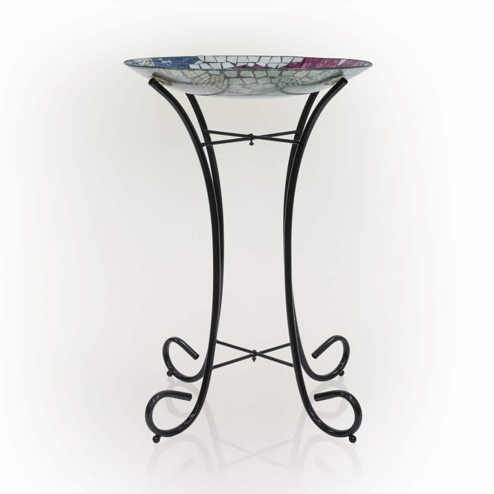 Alpine 18" Multicolor Mosaic Glass Bird Bath with Stand