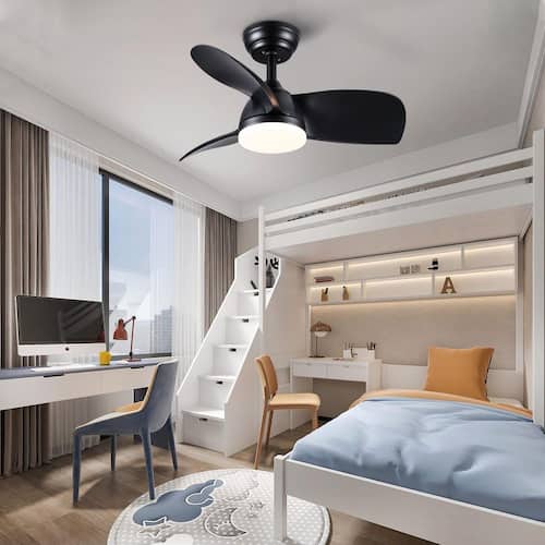 Smalisze 28 in. Indoor Black Small Ceiling Fan with Integrated LED Light Kit and Remote Control Lighting