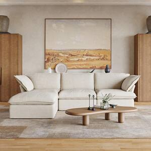 113.4 in. W Light Beige Square Arm Linen L-Shaped 4-Seater Modular Free Combination Sofa