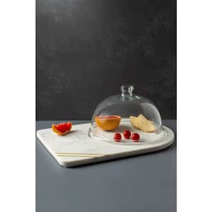 16 in. Bavaria White with Glass Cloche Marble Cheese Board