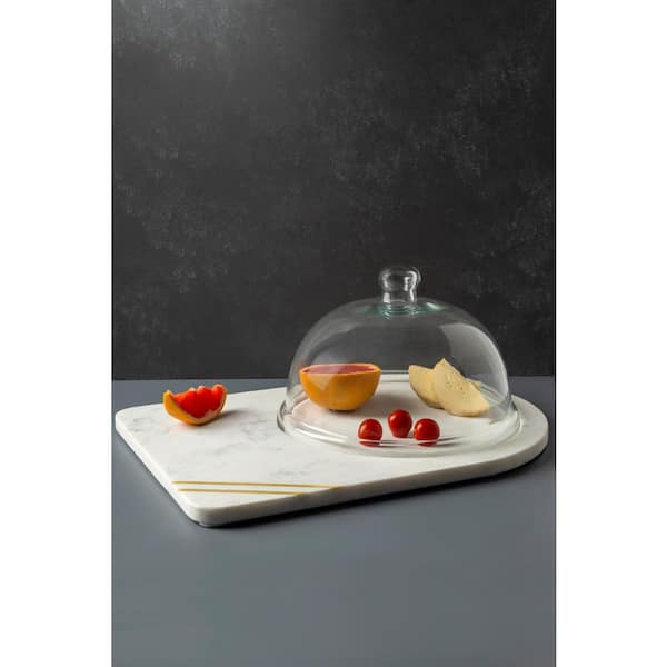 GAURI KOHLI Moonlight Marble Serving Board with Knives