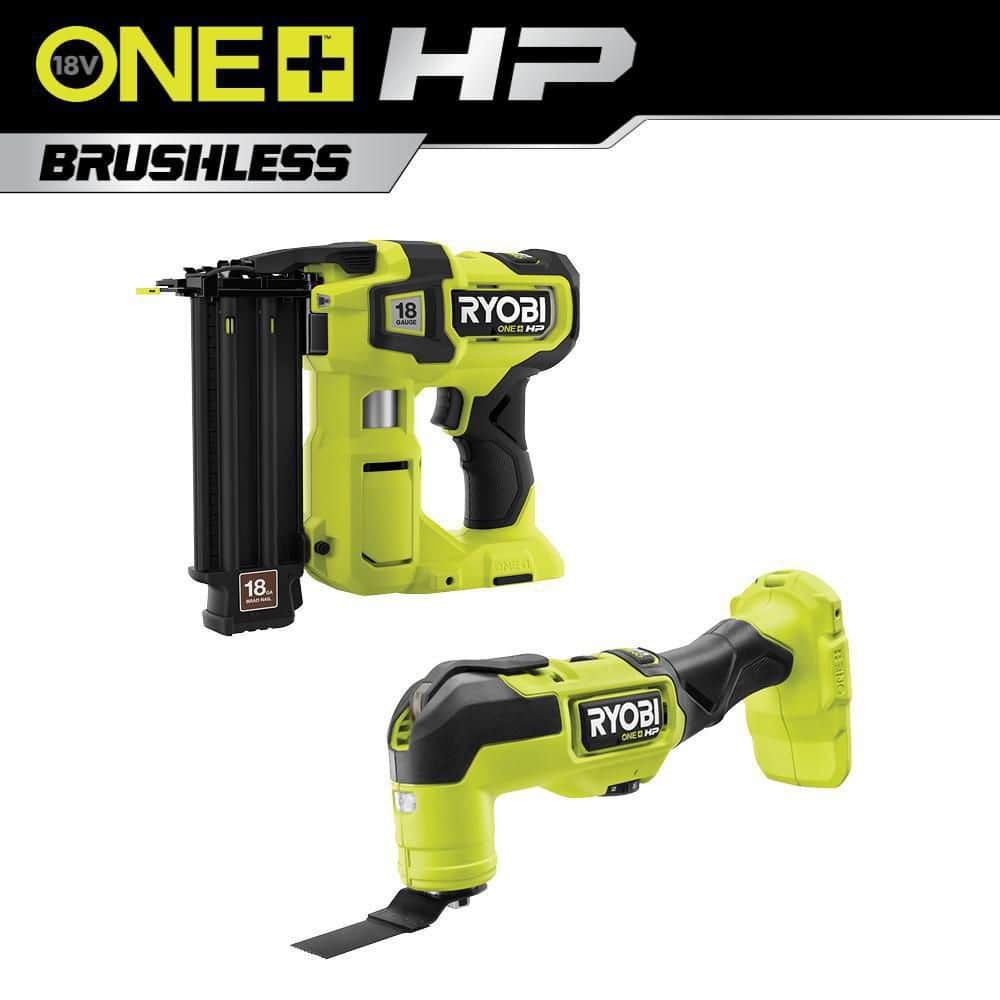 RYOBI ONE+ HP 18V 18-Gauge Brushless Cordless AirStrike Brad Nailer with ONE+  HP Brushless Multi-Tool (Tools Only) P322-PBLMT50B The Home Depot