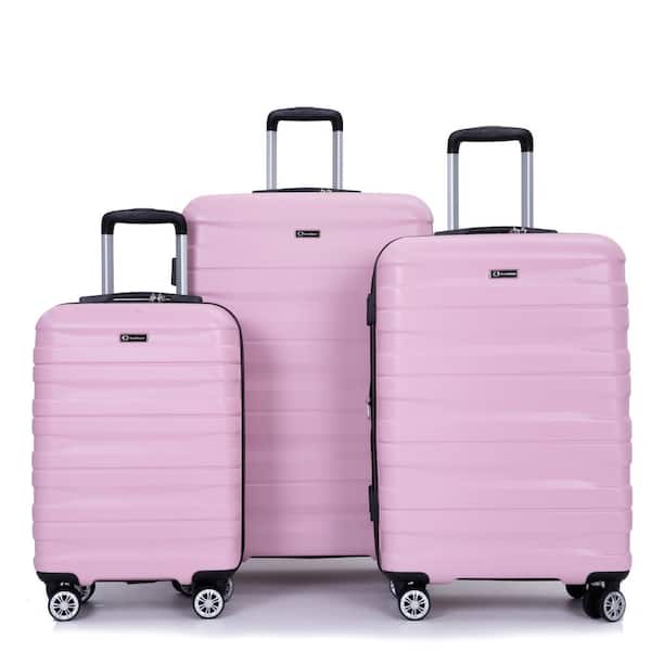 Tatahance 3-Piece Pink PC Lightweight and Durable Hardside Spinner Luggage Set with 2 Hooks (21/25/29 in. )