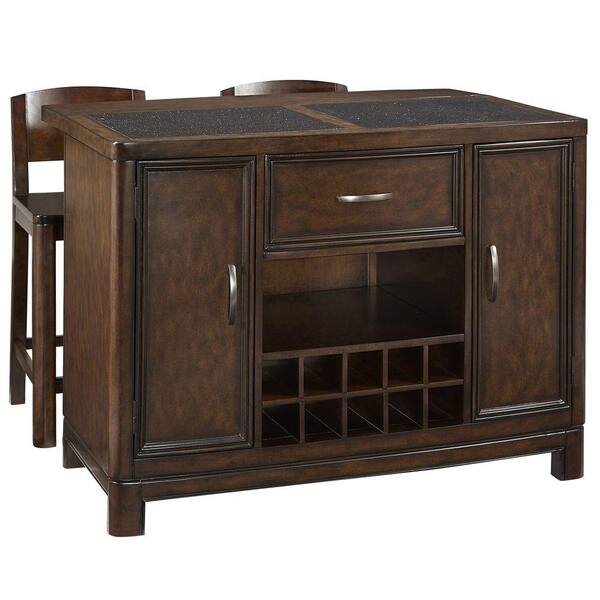 Home Styles Crescent Hill 48 in. W Kitchen Island with Granite Top and 2 Stools in Dark Tortoise Shell