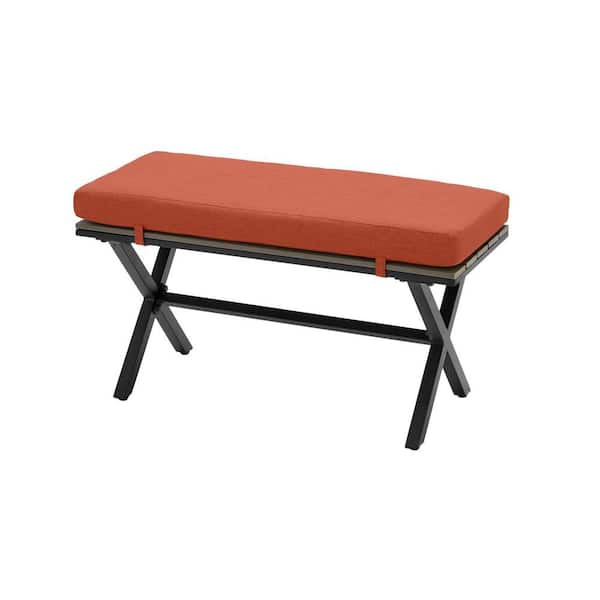 Hampton Bay Laa Point Brown Steel Wood Top Outdoor Patio Bench With Cushionguard Quarry Red Cushions 65 50961c The Home Depot - Home Depot Patio Bench Cushions