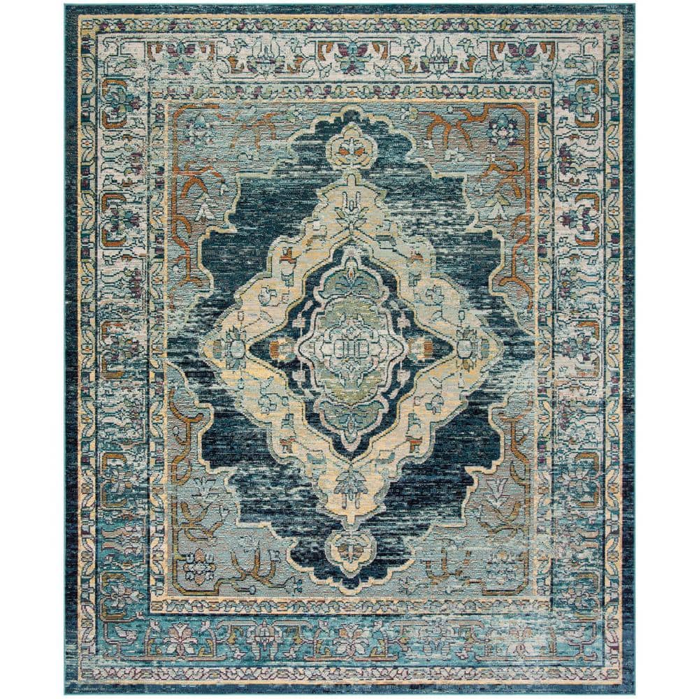 Blue and Yellow Floral Medallion Area Rug 9' x 12'
