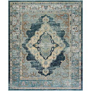 Crystal Blue/Yellow 9 ft. x 12 ft. Border Area Rug