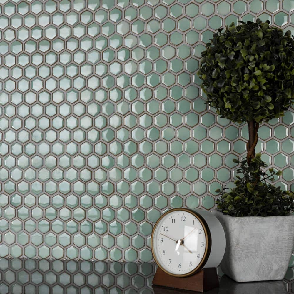 Mint Green Hexagon Porcelain Mosaic Tile for Walls and Floors