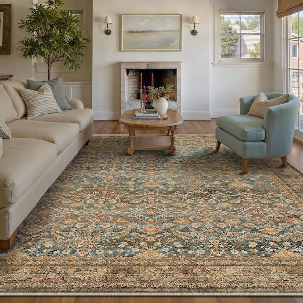 Brighton Red 9 ft. x 12 ft. Vintage Distressed Washable Area Rug