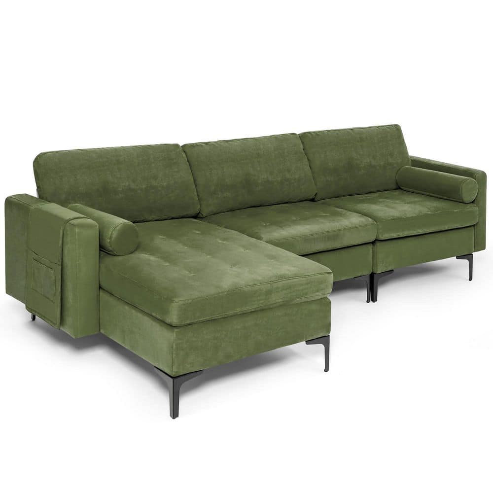 Costway 97 in. W Square Arm 3Piece Suede Modular Sectional Sofa in