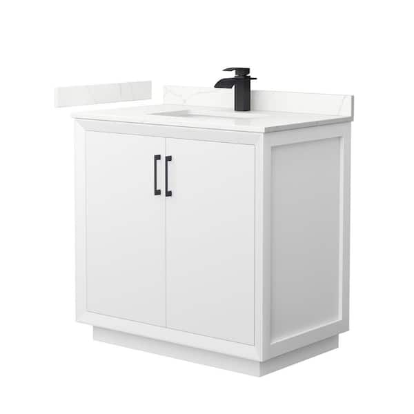 Wyndham Collection Strada 36 in. W x 22 in. D x 35 in. H Single Bath Vanity in White with Giotto Quartz Top