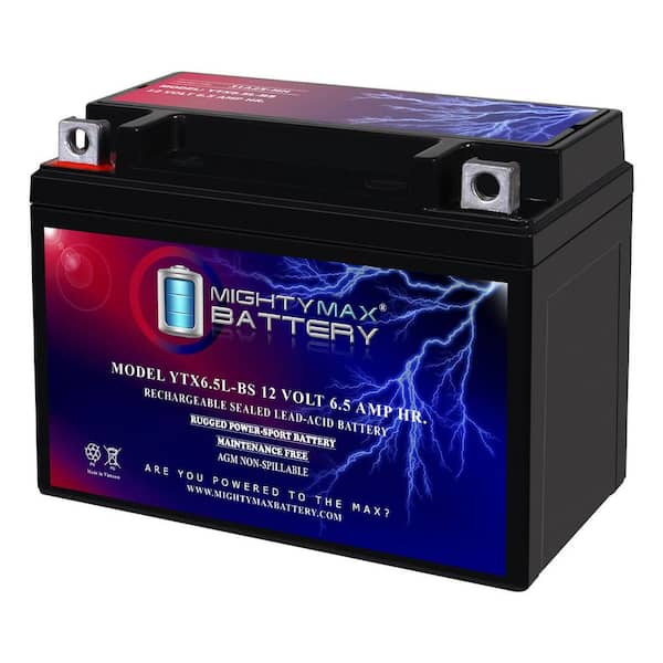 YTX6.5L-BS 12-Volt 6.5AH Replacement Battery Compatible with GT6.5L-BS UT6.5L-BS